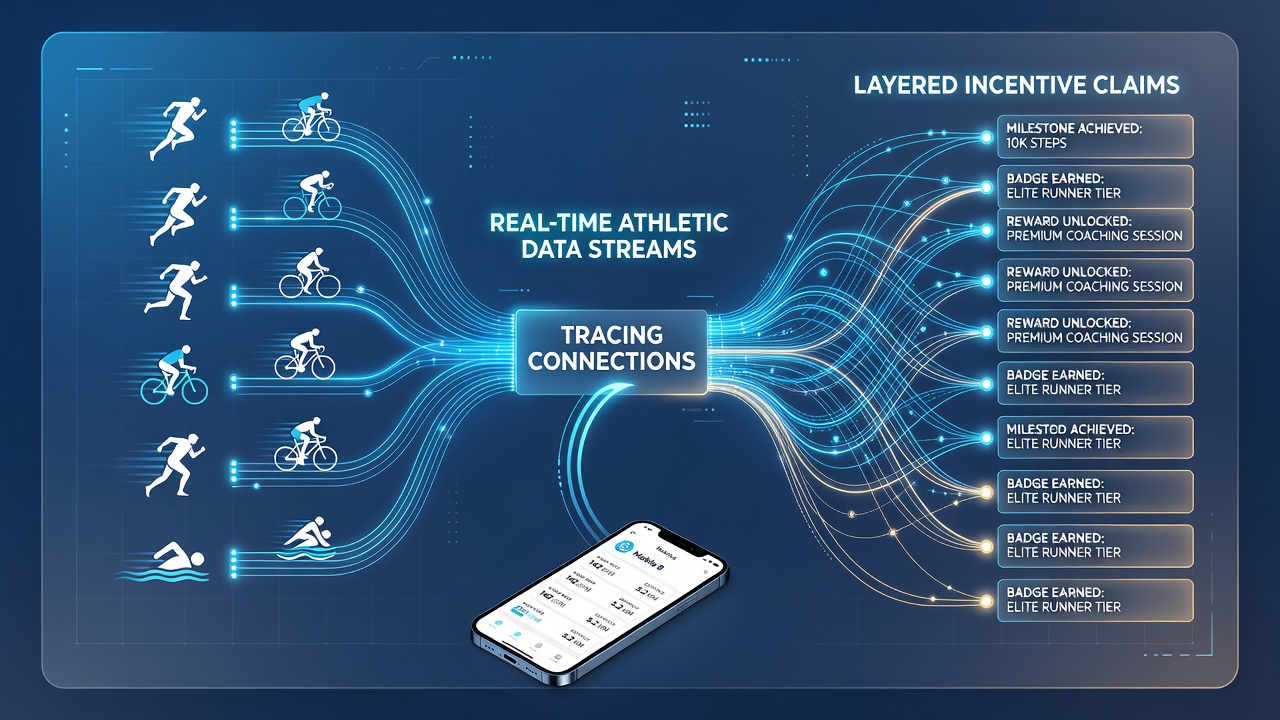 Layered incentive claims dashboard connected to live sports data in a mobile betting environment